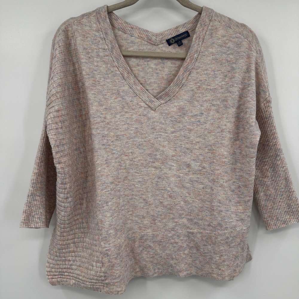 Democracy V-Neck Space Dye Pastel Knit Sweater Pink Blue Small Soft Girl Cozy